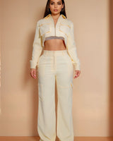 Effortlessly Luxe Cropped Cargo Jacket & Wide - Leg Pant Set - Palazzo Couture Online