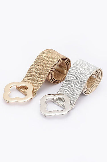 Elegance Bloom Metallic Stretch Belt - Gold - Palazzo Couture Online