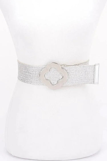 Elegance Bloom Metallic Stretch Belt - Silver - stylish belt for dresses and outfits