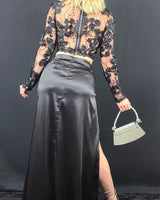 Women's Black skirt set floral style back view