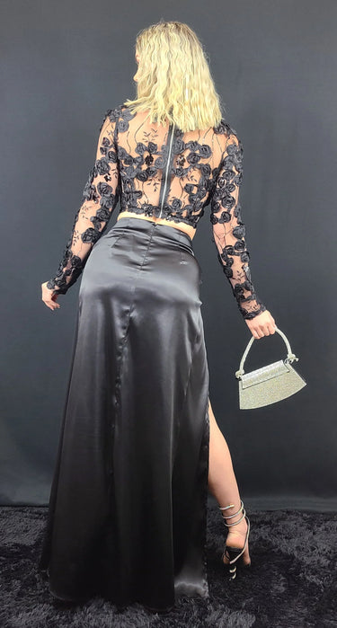 Women's Black skirt set floral style back view