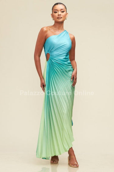 Elegant Moment Dress Blue/Green - Palazzo Couture Online