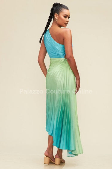 Elegant Moment Dress Blue/Green - Palazzo Couture Online