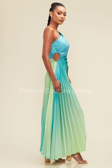 Elegant Moment Dress Blue/Green - Palazzo Couture Online