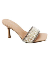Elegant Pearl Slide Sandals – Nude Heeled Women’s Slides - front view
