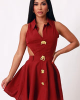 Eleganza Cut - Out Mini Dress - Burgundy - Palazzo Couture Online