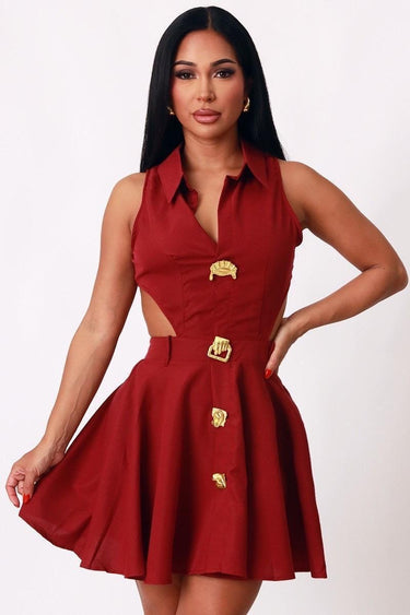 Eleganza Cut - Out Mini Dress - Burgundy - Palazzo Couture Online