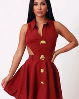 Women's Burgundy mini dress cut-out style back view