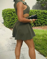 Women's Olive mini dress cut-out style back view