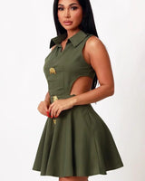 Eleganza Cut-Out Mini Dress- Olive front view showing mini dress silhouette