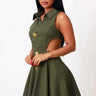Eleganza Cut-Out Mini Dress- Olive front view showing mini dress silhouette