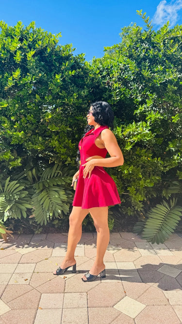 Women's Red mini dress cut-out style back view