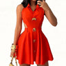 Eleganza Cut-Out Mini Dress- Red close up detail of cut-out design