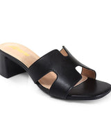 Elena Luxe Block Heel Sandals - Black - Palazzo Couture Online