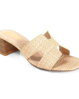 Elena Luxe Block Heel Sandals- Rafia for women - stylish shoes by Palazzo Couture