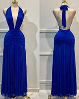 Women's Royal Blue maxi dress plunge style back view