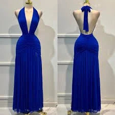 Women's Royal Blue maxi dress plunge style back view