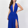 Elysian Plunge Gown - Royal Blue close up detail of plunge design and fabric