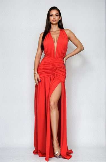 Elysian Plunge Gown - T. Red - Palazzo Couture Online