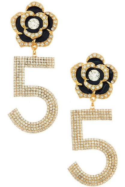 Embellished Flower Drop Statement Earrings Gold/Black