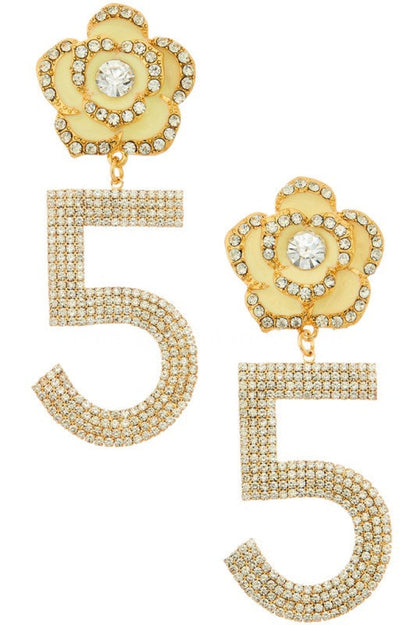 Embellished Flower Drop Statement Earrings Off White/Gold