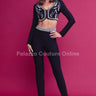Embellished Two Piece Bandage Pant Set ( Black) front view showing complete two piece pant set