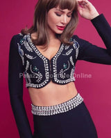 Embellished Two Piece Bandage Pant Set ( Black) side view showing pants silhouette and fit