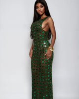 Emerald Glow Sequin Crochet Maxi Cover - Up - Palazzo Couture Online