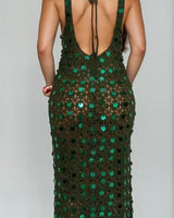 Emerald Glow Sequin Crochet Maxi Cover - Up - Palazzo Couture Online