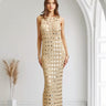 Emerald Glow Sequin Crochet Maxi Cover - Up - Gold - Palazzo Couture Online