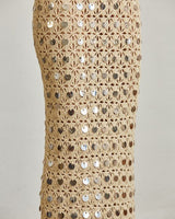 Emerald Glow Sequin Crochet Maxi Cover - Up - Gold - Palazzo Couture Online