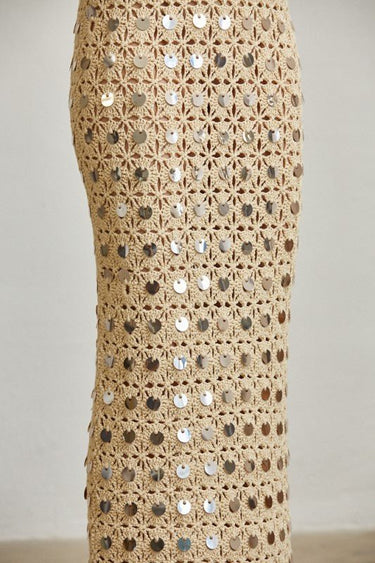 Emerald Glow Sequin Crochet Maxi Cover - Up - Gold - Palazzo Couture Online