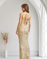 Emerald Glow Sequin Crochet Maxi Cover - Up - Gold - Palazzo Couture Online