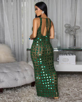 Emerald Glow Sequin Crochet Maxi Cover - Up - Hunter Green - Palazzo Couture Online