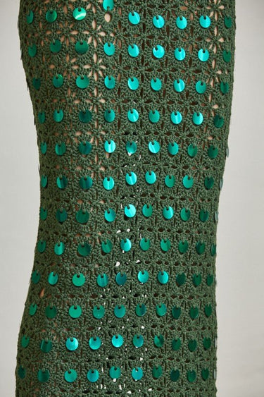 Emerald Glow Sequin Crochet Maxi Cover - Up - Hunter Green - Palazzo Couture Online