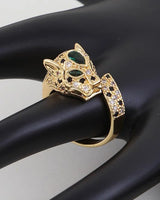 Emerald Jaguar Sparkle Wrap Ring Gold Clear - front view