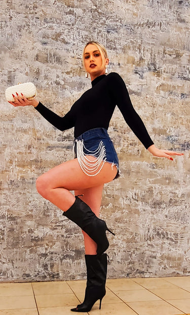 Emily High neck Body Suit (Black) - Palazzo Couture Online