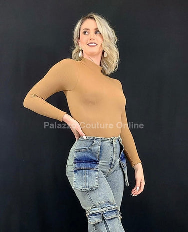 Emily High neck Body Suit (Brown) - Palazzo Couture Online