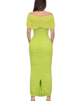 Women's Lime Green maxi dress off-shoulder style back view