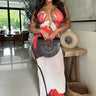 Enchanted Bloom Mesh Maxi Dress - RED/ Off White front view showing full-length maxi silhouette
