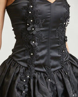 Enchanted Bloom Organza Bubble Mini Dress - Black close up detail of elegant design