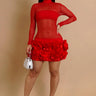 Enchanted Bloom Sheer Mini Dress- Red front view showing mini dress silhouette