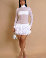Enchanted Bloom Sheer Mini Dress - White - Palazzo Couture Online