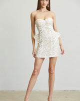 Enchanted Blossom 3D Hip Mini Dress (White) - Palazzo Couture Online