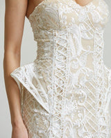 Enchanted Blossom 3D Hip Mini Dress (White) - Palazzo Couture Online