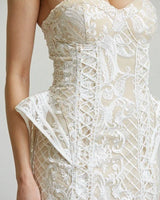 Enchanted Blossom 3D Hip Mini Dress (White) side view highlighting short hemline