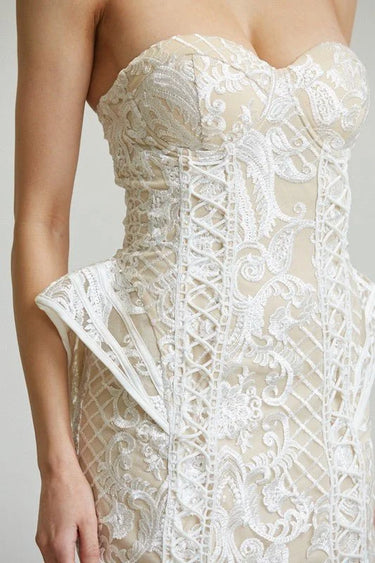 Enchanted Blossom 3D Hip Mini Dress (White) side view highlighting short hemline