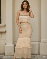 Enchanted Fringe Knit Skirt Set - Beige - Palazzo Couture Online