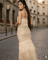 Enchanted Fringe Knit Skirt Set - Beige - Palazzo Couture Online