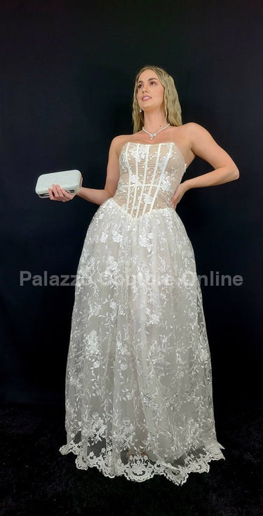 Enchanted Lace Corset Gown (White) - Palazzo Couture Online